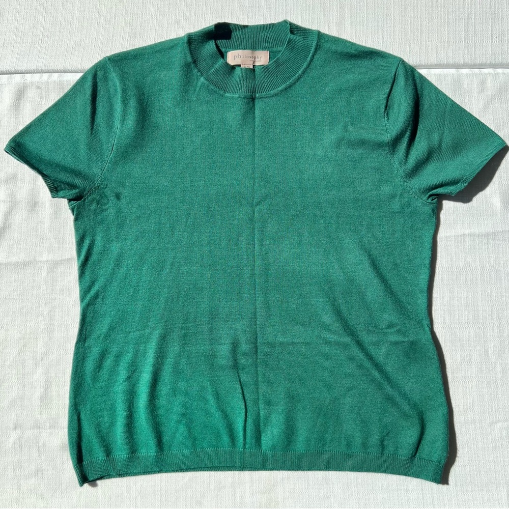 Philosophy Emerald Green short sleeve knit Crewneck blouse top Large D4
